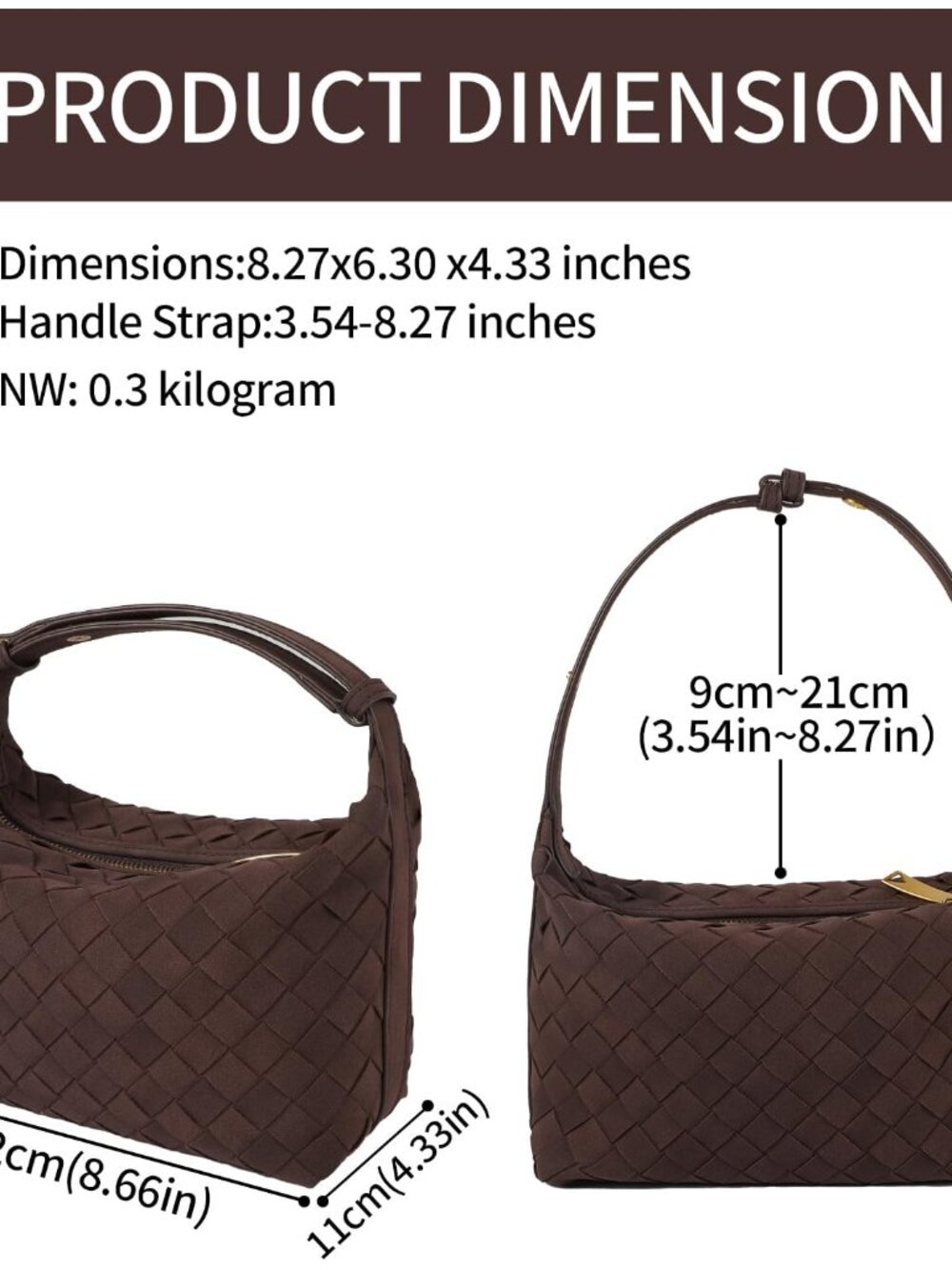 Suede Purse Bag for Women Vintage Woven Hobo Handbag Small Shoulder Bag | with A - Picture 4 of 6